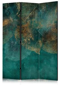 Paravento design Struttura di foglie d'oro - Motivo botanico su sfondo verde