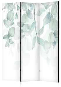 Paravento design Flora pastello - foglie di piante verdi su sfondo bianco