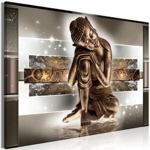 Buddha dormiente - statua di Buddha color bronzo su sfondo geometrico astratto