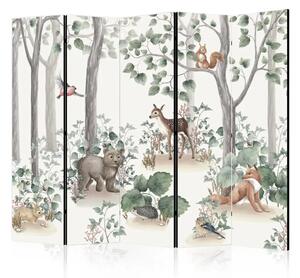 Paravento separè Racconto della foresta II - paesaggio con animali per bambini