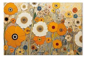 Quadro su tela Prato arancione - floreale stile Klimt