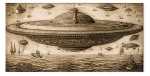 Quadro contemporaneo Nave Ufo - schizzo ispirato allo stile di Leonardo da Vinci