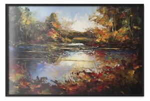 Poster: Lago d'autunno - paesaggio arancione e marrone ispirato a Monet