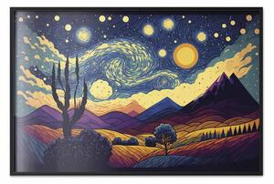 Poster: Paesaggio impressionista - montagne e campi sotto cielo stellato