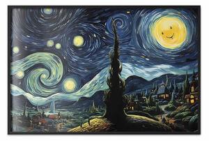 Poster: Notte stellata - paesaggio al chiaro di luna nello stile di van Gogh