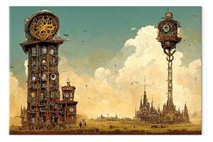 Quadro Orologi d'epoca nel deserto - composizione surrealista in marrone