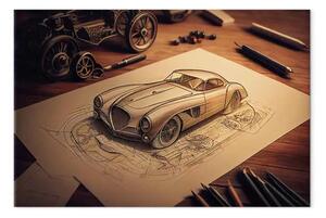 Quadro contemporaneo Schizzo di un'auto - disegno di un'auto d'epoca generato dall'IA