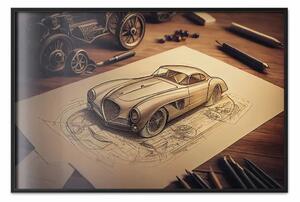 Poster: Schizzo di un'auto - disegno retrò di un'auto generato dall'IA