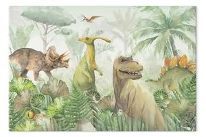 Quadro su tela Dinosauri - rettili ad acquerello in una giungla verde preistorica