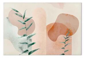 Quadro contemporaneo Composizione vegetale - rami astratti su uno sfondo di forme delicate