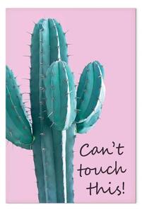 Quadro moderno Non si può toccare! - scritta su sfondo rosa con cactus verde