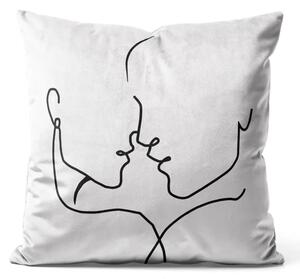 Cuscino in velluto Coppia lineare innamorata - composizione minimalista in bianco e nero