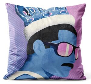 Cuscino in velluto Freddie Mercury - pop art blu che raffigura il cantante