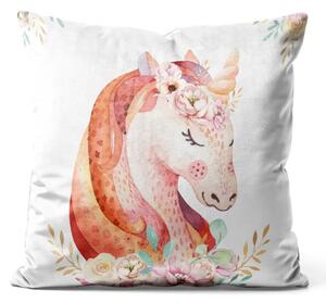 Cuscino in velluto Ritratto di unicorno - animale colorato dipinto con acquerelli