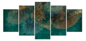 Quadro contemporaneo Riflesso di foglie - piante dai colori autunnali su sfondo verde scuro