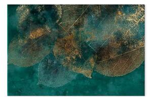 Quadro Riflesso di foglie - piante dai colori autunnali su sfondo verde