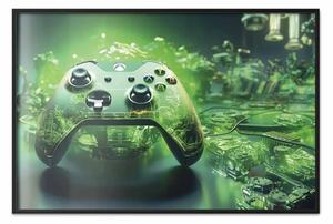 Poster: Tecnologia di gioco - pad di gioco su uno sfondo verde intenso