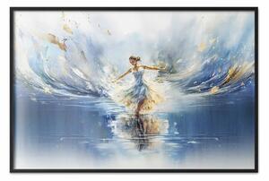 Poster: La bellezza della danza - ballerina che danza in mezzo a un lago blu