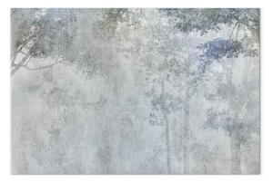 Quadro contemporaneo Alberi nella nebbia - natura nei toni del grigio e del blu