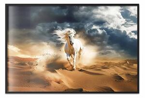 Poster: Cavallo bianco - un animale selvaggio che galoppa nel deserto