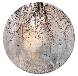 Quadro rotondo Albero decorativo - rami naturali con fiori in grigio