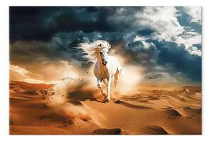 Quadro su tela Cavallo bianco - un animale selvaggio al galoppo nel deserto arabo