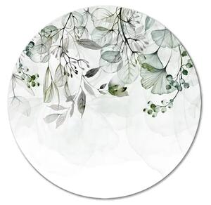 Quadro rotondo Natura ad acquerello - fiori, frutti e foglie verdi su sfondo bianco