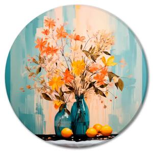 Quadro rotondo Non necessariamente una natura morta - fiori e limoni astratti