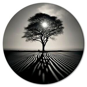 Quadro rotondo Crepuscolo in bianco e nero - paesaggio monocromatico con tramonto