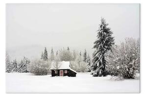 Quadro su tela Rifugio invernale - una casetta in una foresta innevata