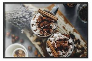 Poster: Cioccolata calda - tazze piene di cacao con marshmallow