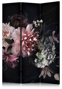 Paravento design Bouquet olandese - fiori colorati su sfondo scuro