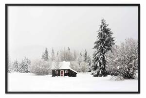 Poster: Rifugio invernale - una casetta nel mezzo di un bosco innevato