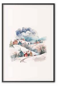 Poster: Villaggio di Natale - illustrazione di un paesaggio invernale