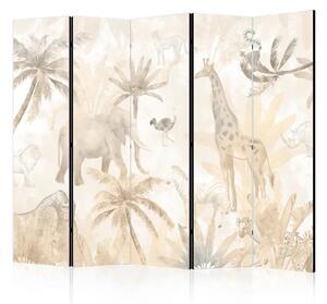 Paravento Safari tropicale II - animali selvatici in beige su sfondo bianco