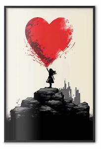 Poster: Cuore rosso - ragazza con palloncino ispirata allo stile Banksy