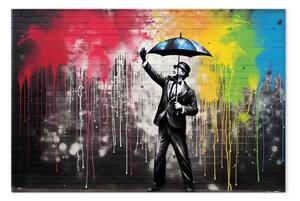 Quadro contemporaneo Singin' in the Rain - graffito colorato in stile Banksy