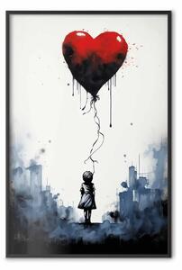 Poster: Palloncino rosso - composizione acquerello ispirata stile Banksy