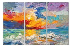 Quadro moderno Paesaggio marino - sole dipinto al tramonto con colori vivaci
