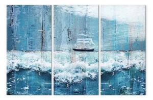 Quadro su tela Acqua blu - veliero che galleggia sulle onde spumeggianti dell'oceano