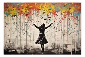Quadro moderno Rain song - graffiti colorati ispirati a Banksy