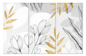 Quadro moderno Fiori di magnolia - piante minimaliste in grigio e oro