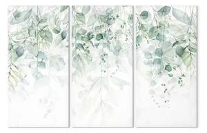 Quadro moderno Foglie pastello - piante in verde tenue su sfondo bianco