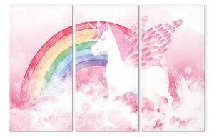 Quadro su tela Potere rosa di un unicorno - composizione arcobaleno con un animale