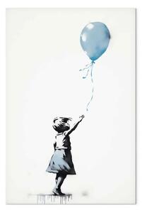 Quadro su tela Palloncino blu - figura di ragazza su graffito in stile Banksy