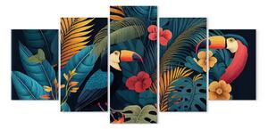 Quadro su tela Uccelli tropici - tucani fiori