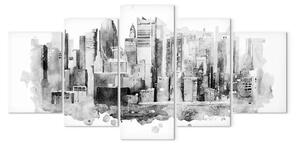 Quadro moderno Paesaggio monocromatico - architettura urbana dipinta ad acquerello