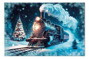 Quadro moderno Treno Natale - locomotiva neve