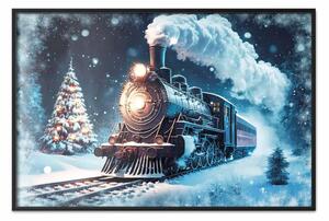 Poster: Locomotiva di Natale - treno di notte in una foresta innevata