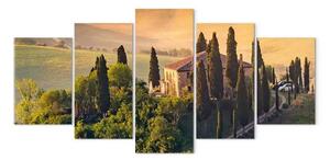 Quadro contemporaneo Colline toscane - paesaggio italiano con casolare e campi soleggiati